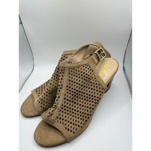 Unisa Women's Tan Suede Perforated Peep Toe Slingback Block Heel Sandals Size 8M